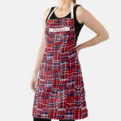 Tablier Préppy Patchwork Madras Deep Red Navy Blanc (Insitu)