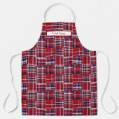 Tablier Préppy Patchwork Madras Deep Red Navy Blanc (Recto)