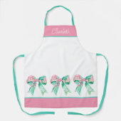 Tablier Préppy rose et turquoise florale vaches personnali (Recto)