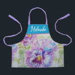Tablier Pretty Floral Pastel Pansy Purple Cute Girls Apron<br><div class="desc">Pretty Floral Pastel Purple Blue Pansy Watercolor Painting Pattern Girl's Kitchen Apron,  with a fully customizable name. Designed from my original cat illustration.</div>