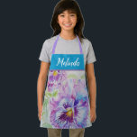 Tablier Pretty Floral Pastel Pansy Purple Cute Girls Apron<br><div class="desc">Pretty Floral Pastel Purple Blue Pansy Watercolor Painting Pattern Girl's Kitchen Apron,  with a fully customizable name. Designed from my original cat illustration.</div>