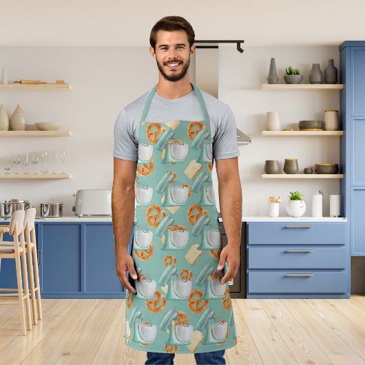 Tablier Pretzels, pain et mélangeurs vert-bleu
