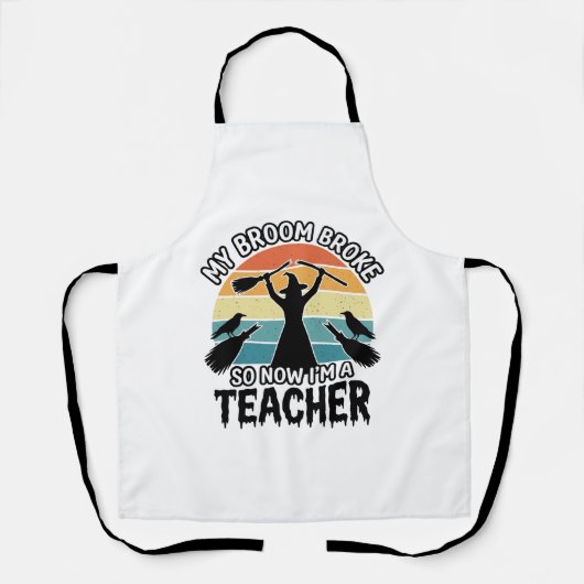Tablier Prof de sorcière drôle Balai cassé Design Hallowee (Recto)