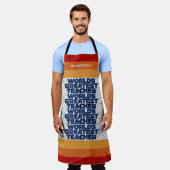 Tablier Professeur rétro moderne bleu rouge sac fourre-tou (Porté)