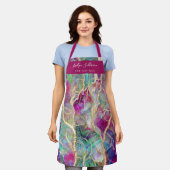 Tablier professionnel de beauté opale Fuchsia aqua (Porté)
