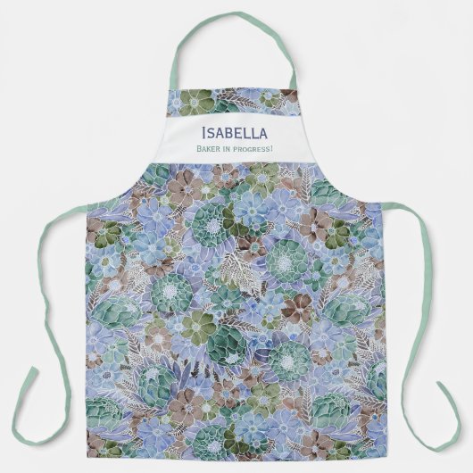 Tablier Protea Bleu Personnalisé Et Faisée (Recto)