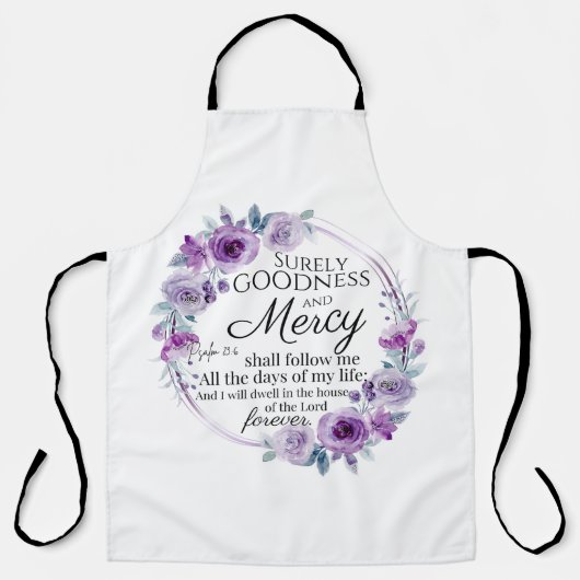 Tablier Psaume 23:6 Inspirationnel Bible Verse Floral Viol (Recto)