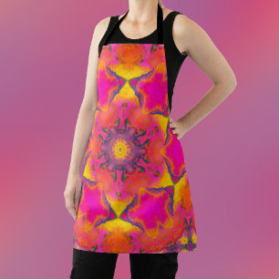Tablier Psychédélique Hippie Fleur rose violet et jaune