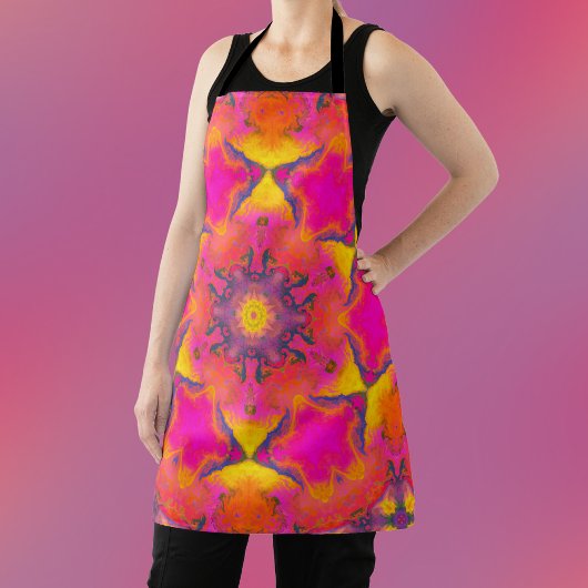 Tablier Psychédélique Hippie Fleur rose violet et jaune