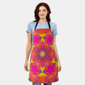 Tablier Psychédélique Hippie Fleur rose violet et jaune (Porté)