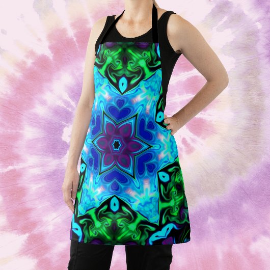 Tablier Psychédélique Mandala Fleur bleu pourpre et vert