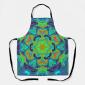 Tablier Psychédélique Mandala Fleur Vert Bleu et Rouge (Recto)