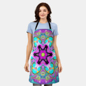 Tablier Psychédélique Mandala Flower bleu rose et jaune (Porté)