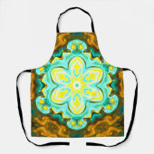 Tablier Psychédélique Mandala Flower Turquoise et jaune (Recto)