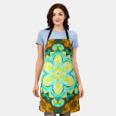 Tablier Psychédélique Mandala Flower Turquoise et jaune (Porté)