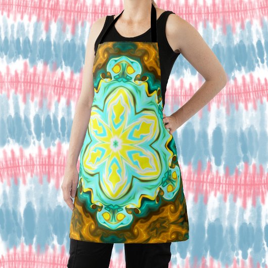 Tablier Psychédélique Mandala Flower Turquoise et jaune