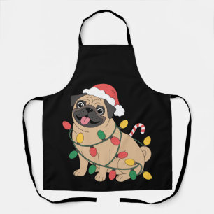 Tablier Pug Chien de Noël Chapeau de Père Noël Lumières Ca