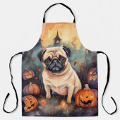 Tablier Pug d'Halloween avec citrouilles effrayant (Recto)