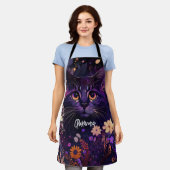 Tablier Purple et noir "Chat Floral" (Porté)