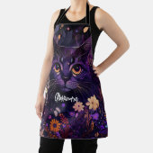 Tablier Purple et noir "Chat Floral" (Insitu)