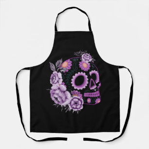 Tablier Purple Floral Sugar Skull Soulds Jour Muertos Jour
