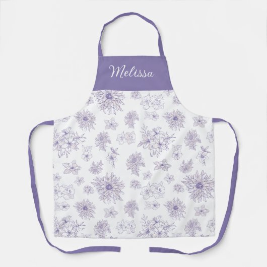 Tablier Purple Flower Pattern Custom Name  (Recto)