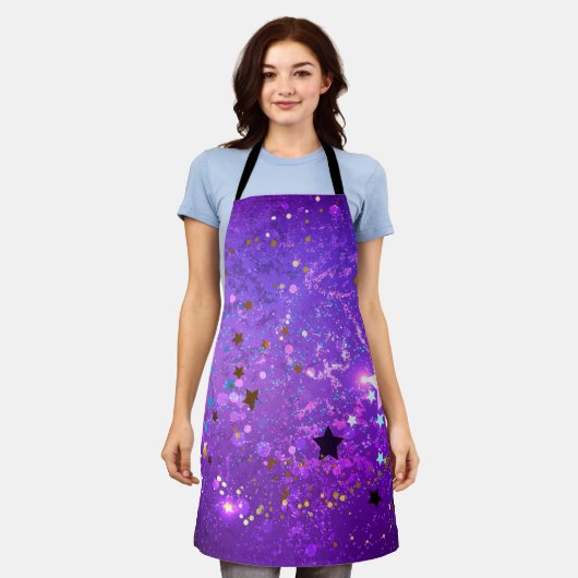 Tablier Purple foil background with stars (Porté)