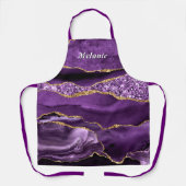 Tablier Purple Gold Glitter Apron Personalized Your Name (Recto)