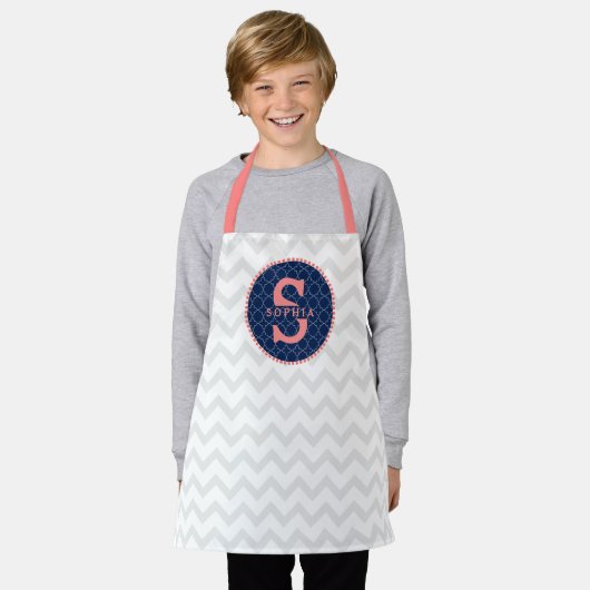 Tablier Quatrefoil Chevron Motif Coral Monogramme (Porté)