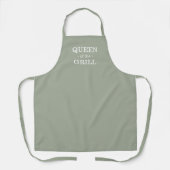 Tablier Queen of the Grill sage vert solide texte personna (Recto)