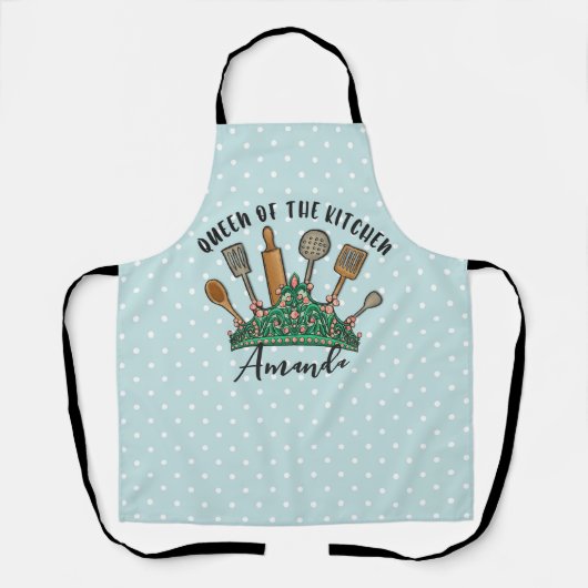 Tablier Queen of the Kitchen Cute Mint Green Pois (Recto)