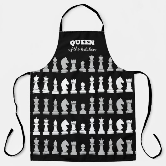 Tablier Queen Of the Kitchen Échecs noir blanc Motif Ap (Recto)