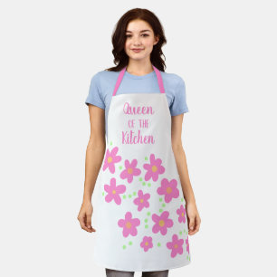 Tablier Queen of the Kitchen Pink Flowers Apron