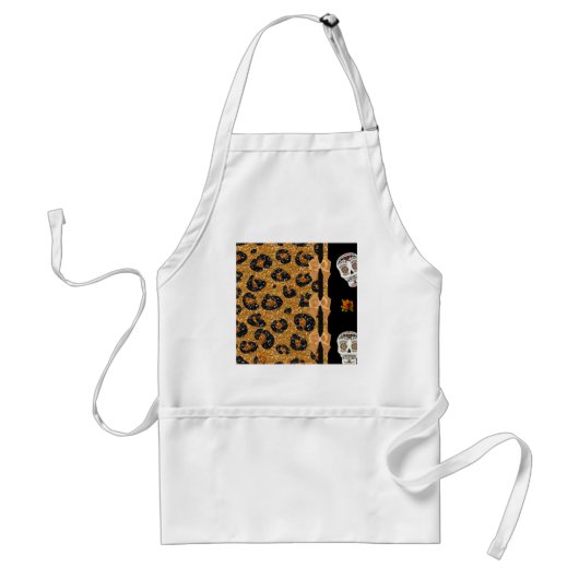 Tablier RAB Rockabilly Gold Leopard Print Sugar Skulls (Devant)