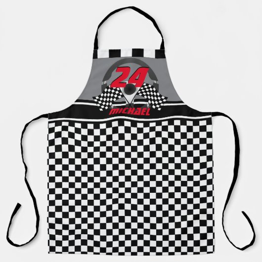 Tablier Race Car Checkboard Numéro Design (Recto)