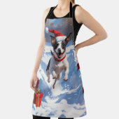 Tablier Rat Terrier Courir en neige avec Casquette de Noël (Insitu)