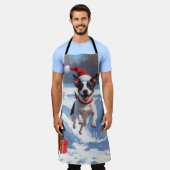 Tablier Rat Terrier Courir en neige avec Casquette de Noël (Porté)