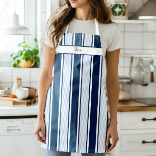 Tablier rayé bleu outremer et bleuet de la Marine