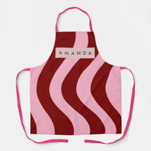 Tablier Raye ondulée personnalisée rouge cerise et rose
