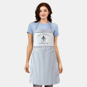 Tablier Rayure bleue de bistrot français Fleur de Lis pers (Porté)