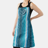 Tablier Rayures Bleu Lac Marine, Bleu Ciel, Monogramme Aqu (Insitu)