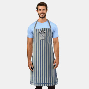 Tablier Rayures de style français Crème Bleue Étiquette Ma