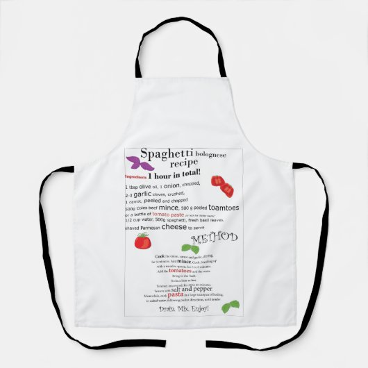 Tablier Recette de Bologne Spaghetti humoristique Apron (Recto)