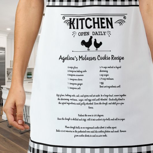 Tablier Recette personnalisée Noir Blanc Farmhouse Buffalo