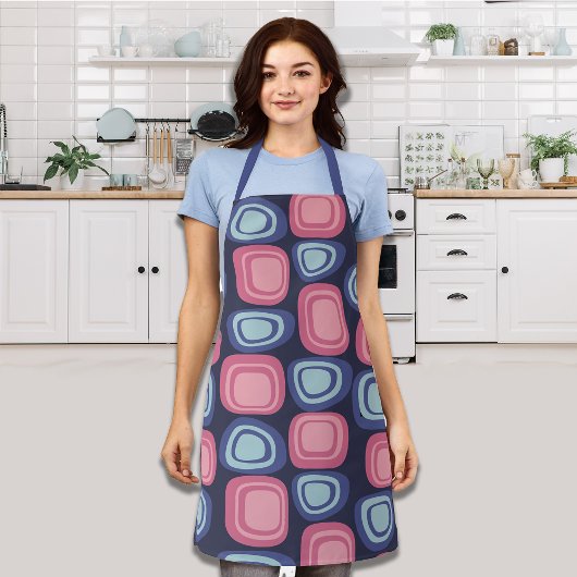 Tablier Rectangles organiques rétro bleu et rose