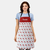 Tablier Red and Black Doodle Hearts Retro Custom Name (Porté)