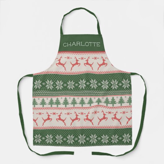 Tablier Red and Green Nordic Pattern Monogram (Recto)