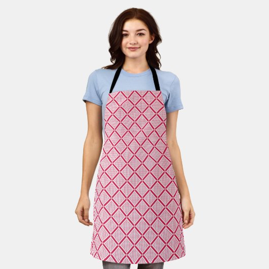 Tablier Red and white geometric checkered pattern retro    (Porté)