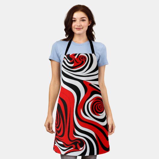 Tablier Red, Black and White Wave Pattern (Porté)