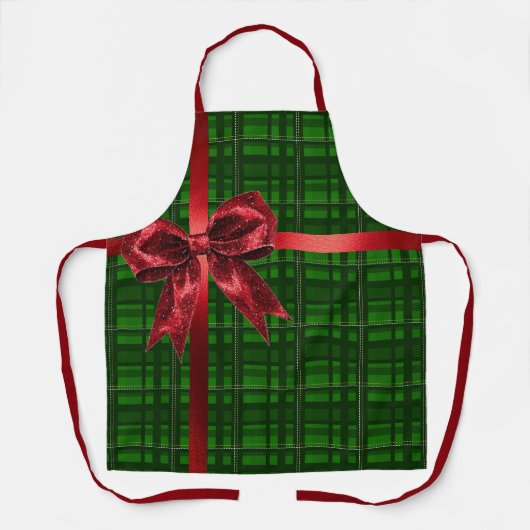 Tablier Red Bow Green Gingham Plaid Christmas Present (Recto)